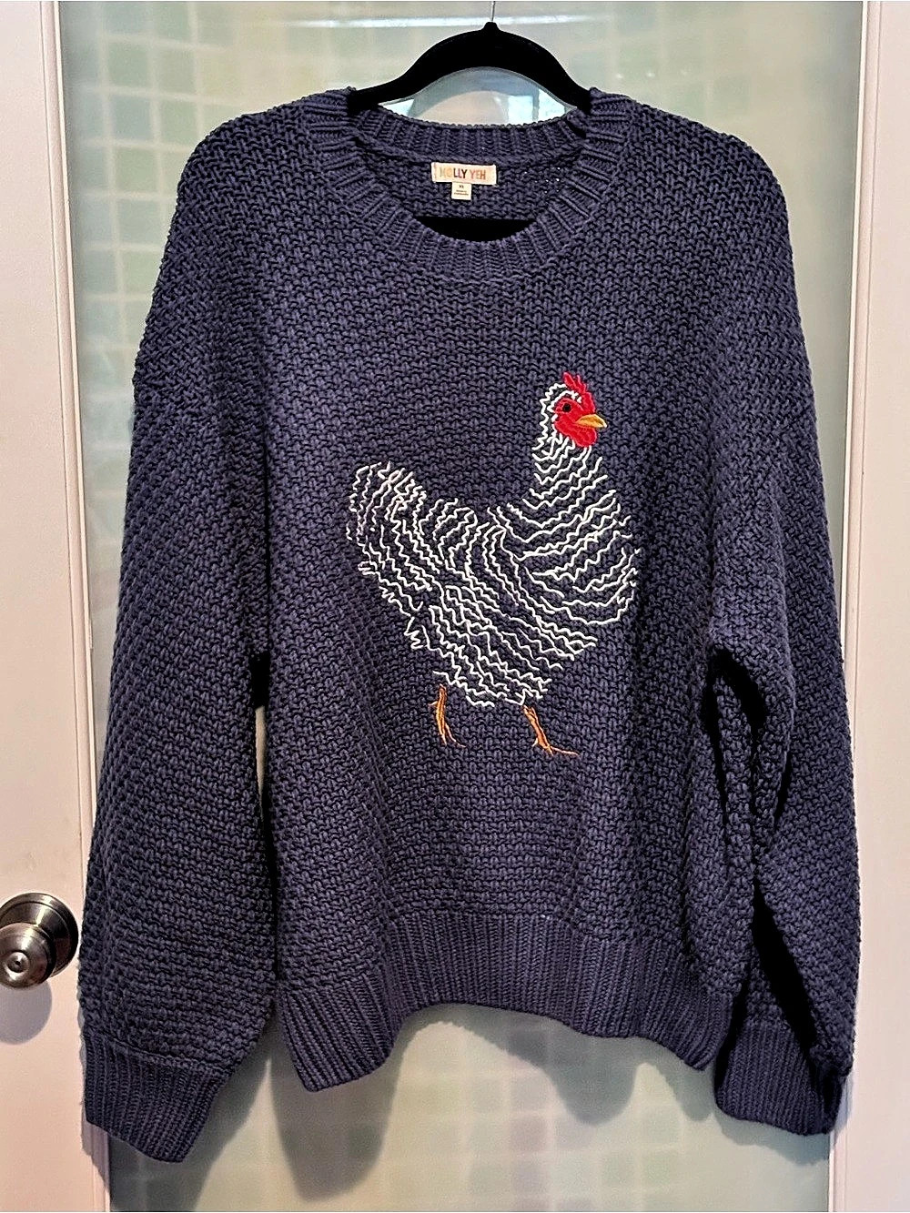 Molly Yeh Chicken Embroidered Knit Crewneck Sweater XL
